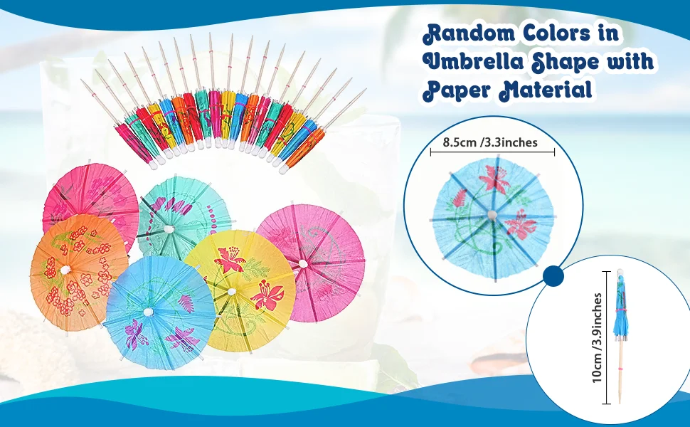 50 Stück Getränke-Regenschirme, Cocktail-Picks, hawaiianischer mehrfarbiger tropischer Sonnenschirm, Regenschirm, Cupcake-Topper für Partyzubehör – Detail 1