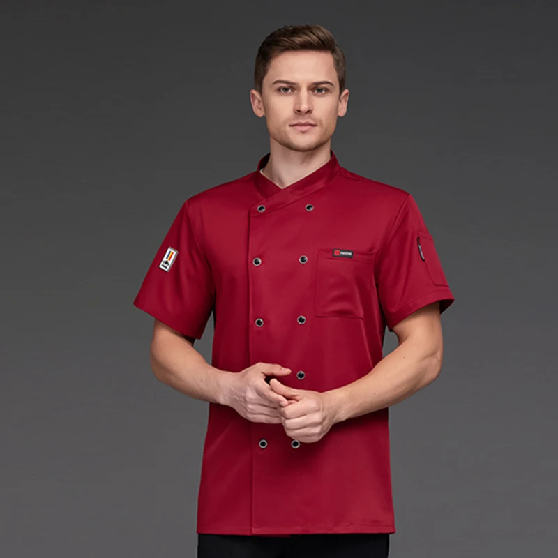 Sommer Männer Küche Jacke Heißer Topf Restaurant Chef Shirt Hotel Backen Kochen Kleidung Caffe Shop Atmungsaktive Kurze Ärmeln Overalls