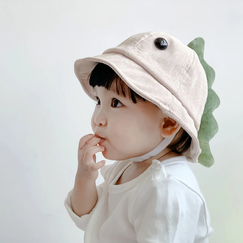 3D Dinosaur Baby Bucket Hat Corduroy Children Sunscreen Outdoor Caps Boys Girls Sun Protection Kid Hat Unisex Fishing Hat 0-18M