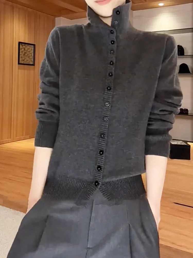 

Ele Unique Design Single Button Long Sve Knitwear Soft Comfortable Camere Women's Faionable Sli Sweater