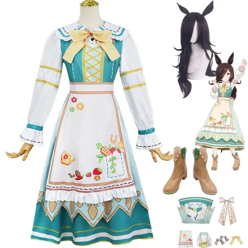 

FC6Game Umamusume: Pretty Derby Rice Shower Косплей Костюм Парик Платье Горничной Лоли Юбка Обувь Женская Милая Сексуальная День Рождения 2025