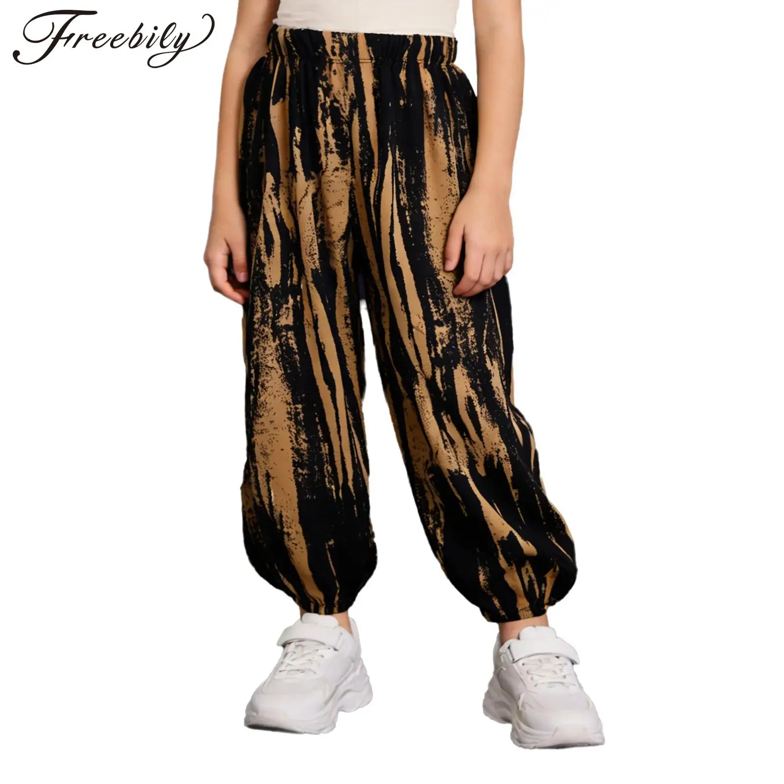 Kinder Jungen Mädchen Plaid/Streifen Bloomers-Hosen mit elastischem Bund, lockere Laternen-Jogginghose, Jazz Hip Hop Dancewear, Sportbekleidung