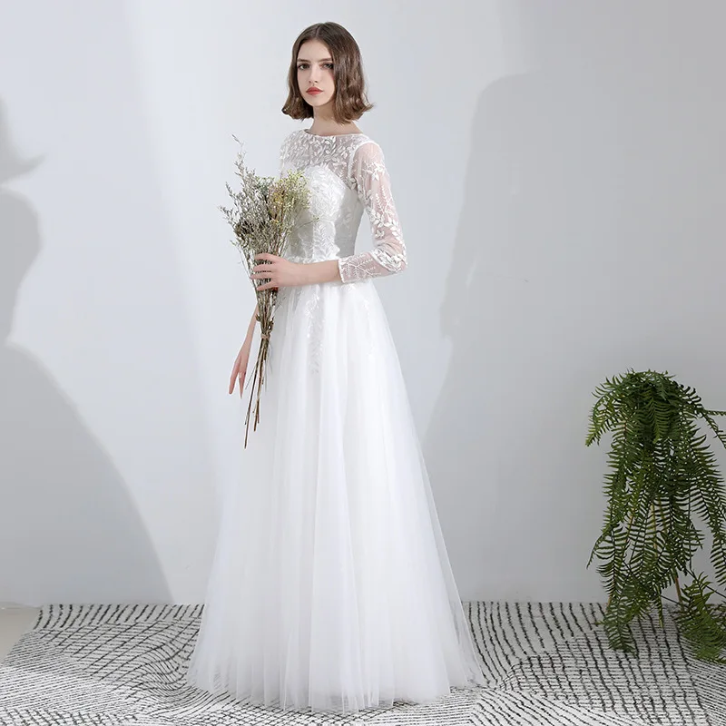2025 Elegant A-Line Wedding Dress Scoop Long Sleeves Illusion Lace Appliques Tulle Bridal Bride Gowns Vestidos De Noiva