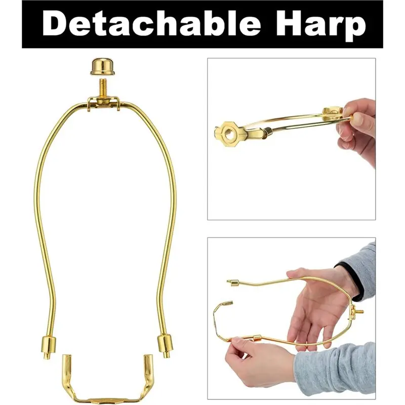 WCS-Gold 8 Inch Lamp Harp 2 Pack Detachable Shade Holder For Table Floor Lamps With Saddle Finials