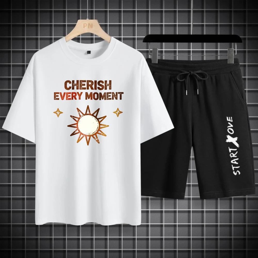 أطقم قمصان رجالية طقم ملابس قابل للتنفس بأكمام قصيرة + شورت طقم سويت شيرت ملابس رجالية موضة الصيف بوليستر #1