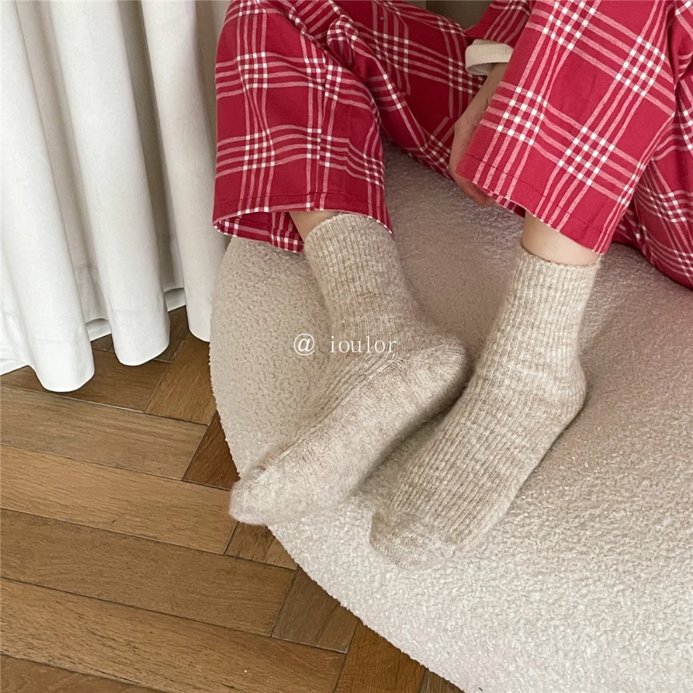9% Wool Cashmere Thicken Warm Long Socks Thermal Women Socks Japanese Style Knitting Harajuku Homewear Crew Socks  Autumn Winter