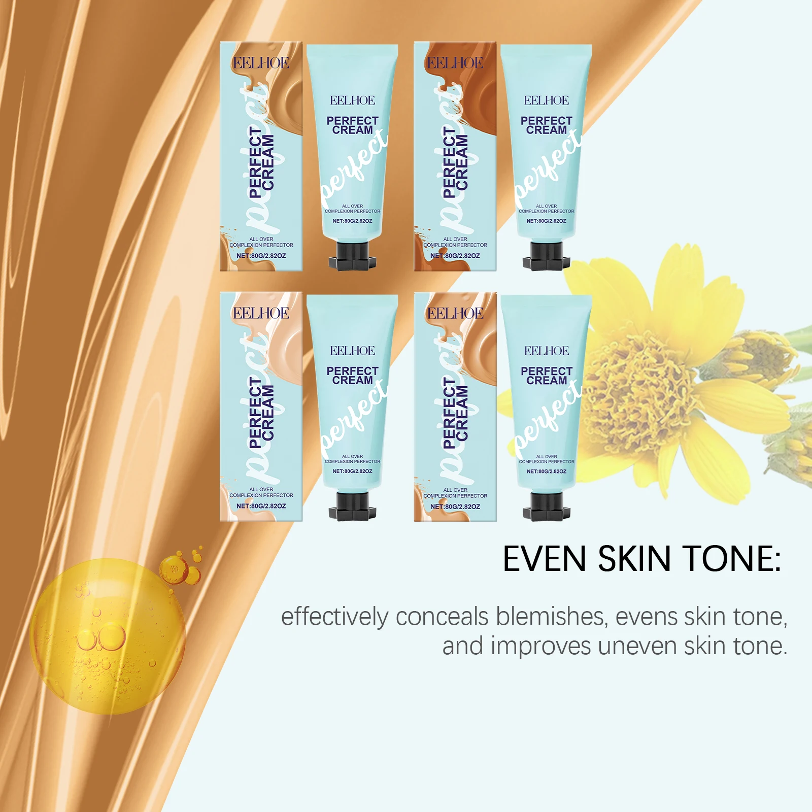 Crema correttore Fondotinta con finitura naturale a lunga durata Copertura completa Contorno delle imperfezioni Illumina il trucco del viso 4 colori Impermeabile