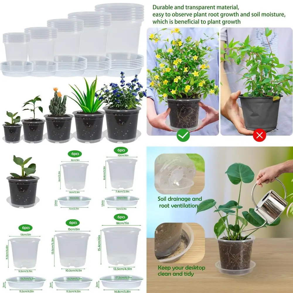 

30 упаковок прозрачных детских горшков 3/4/5/6/7 дюймов с дренажем и 30 упаковок блюдец для растений, горшков для растений для растений Прозрачный горшок для растений