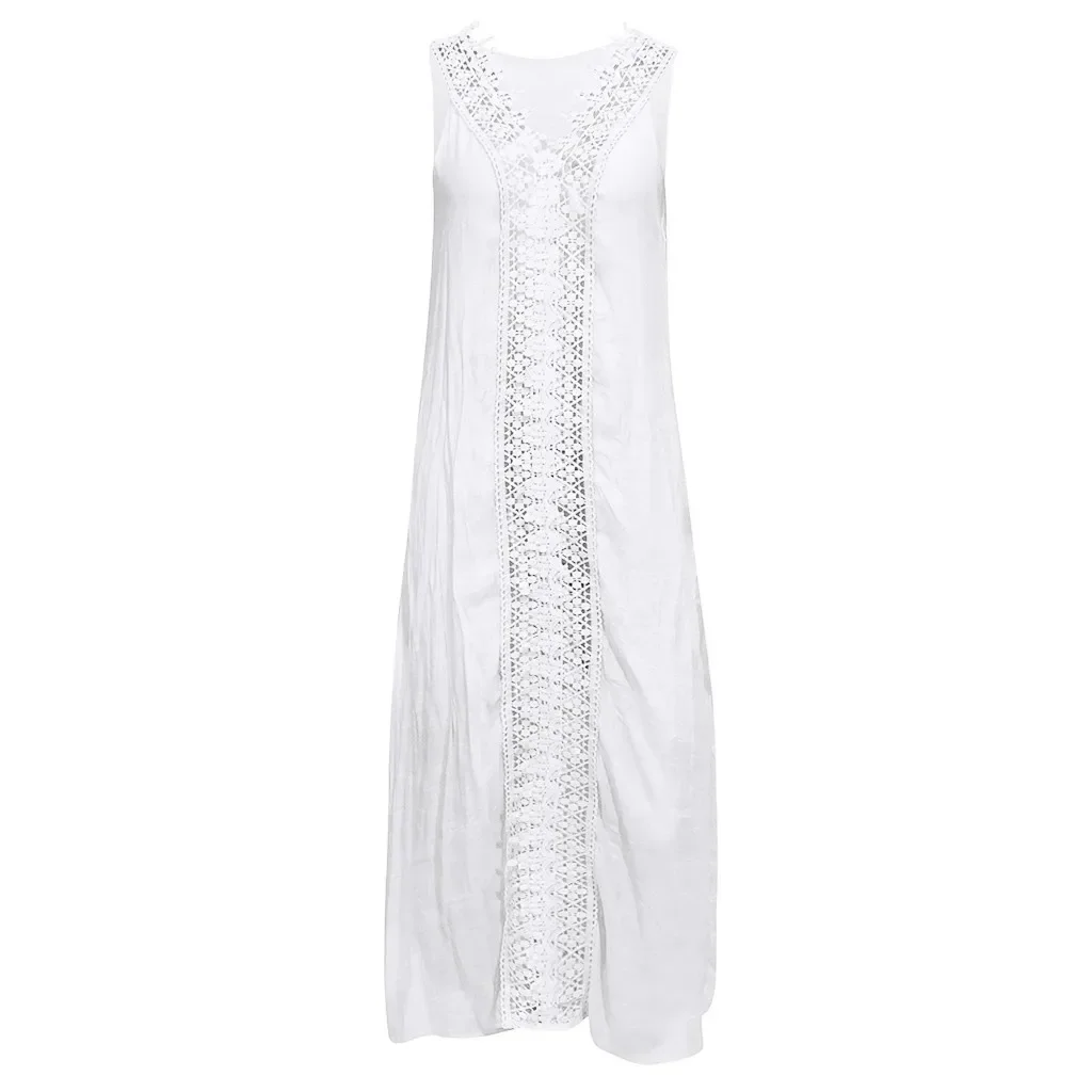 2025 été nouvelles dames vêtements femmes lâche sans manches dentelle épissure robe concepteur décontracté élégant blanc robes féminines