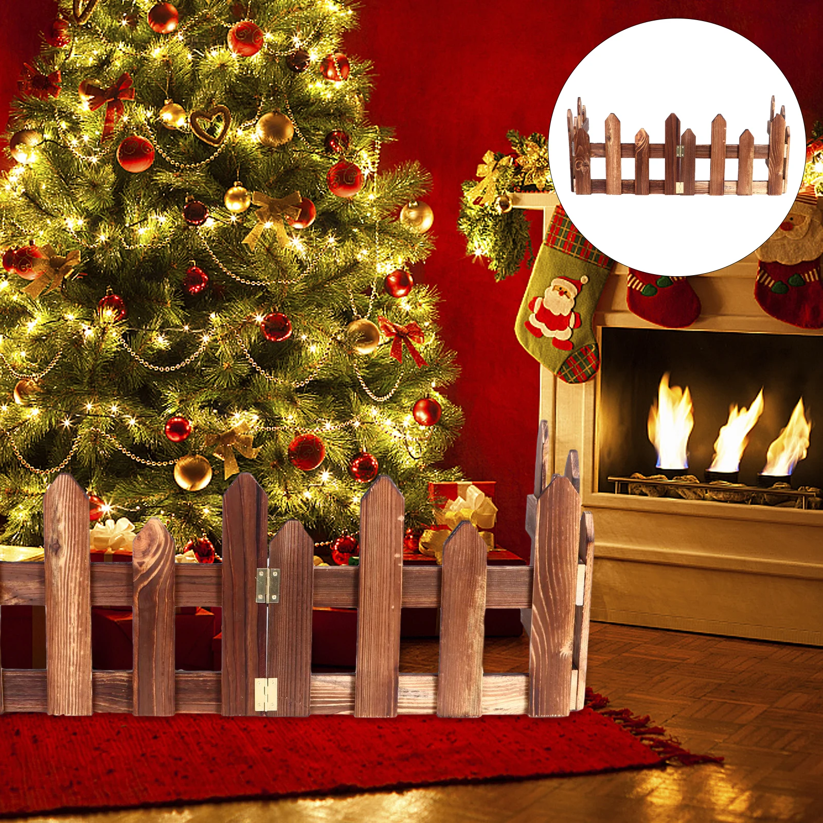 

Carbonized Wooden Pile Durable Waterproof Anti-Corrosion Garden Edging Border Large Size Hinges Display Fence For Christmas Tree