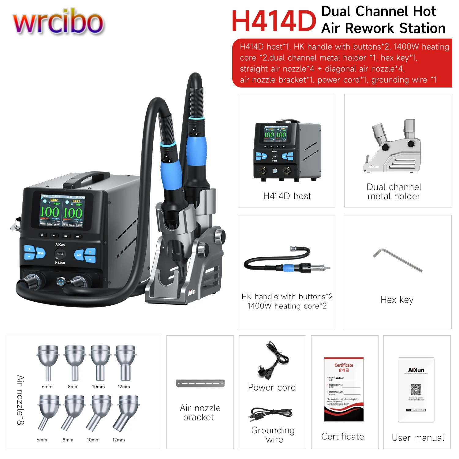 

Aixun H414D 3200 Вт интеллектуальное управление 3,5-дюймовый IPS-дисплей двухканальная паяльная станция горячего воздуха инструмент для распайки материнской платы телефона