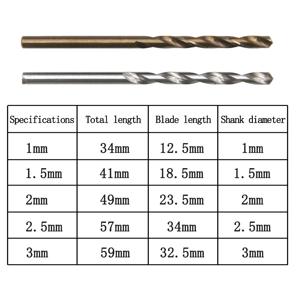 M35 high-speed steel straight shank fried dough twist drill 10pc bearing steel natural color 1-3mm small drill bit drilling tool