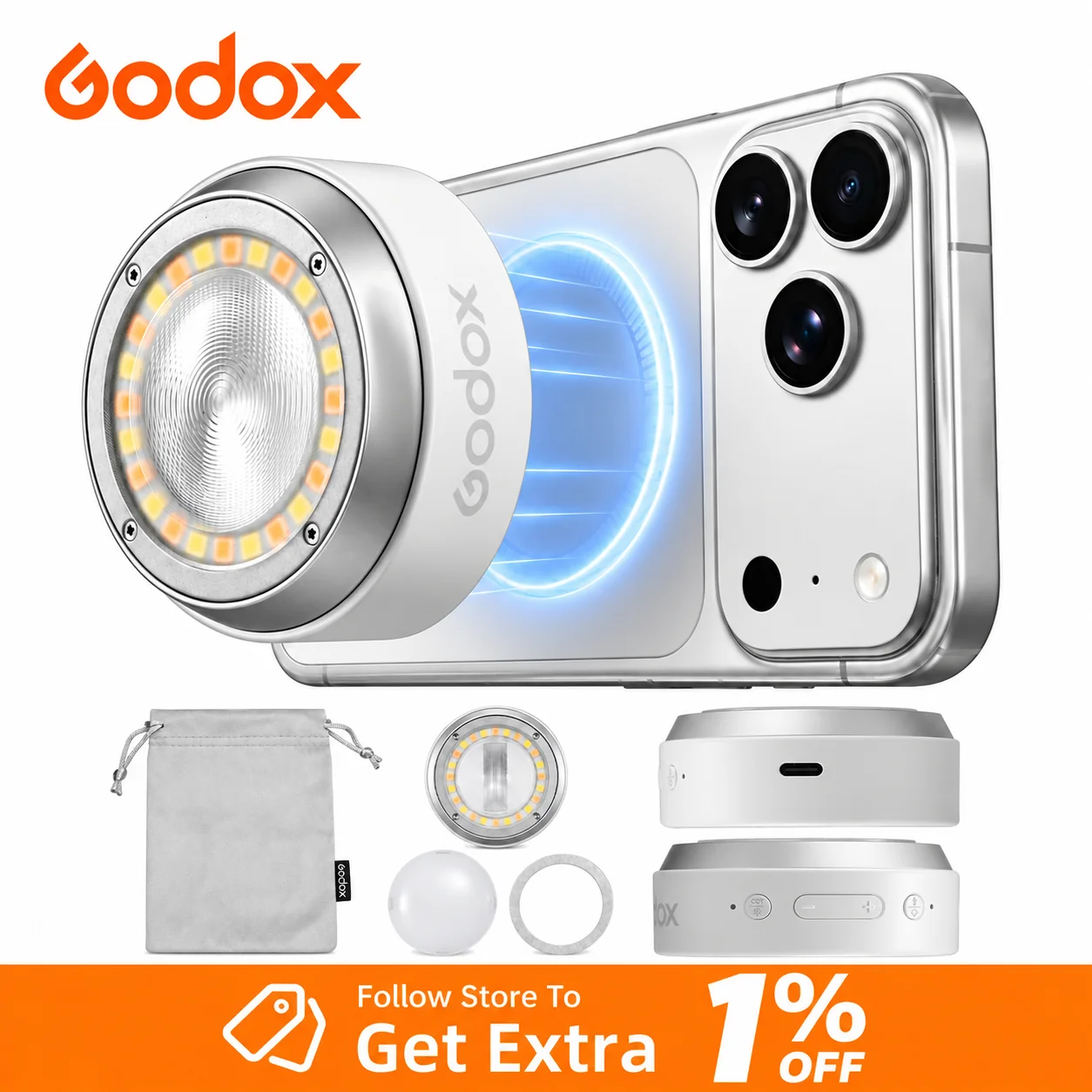 Godox A2 GN15 TTL HSS Magnetic Portable Phone Flash 2800k-6000k Bi Color Fill Light Support NFC&Bluetooth for iPhone 15 16 17 18