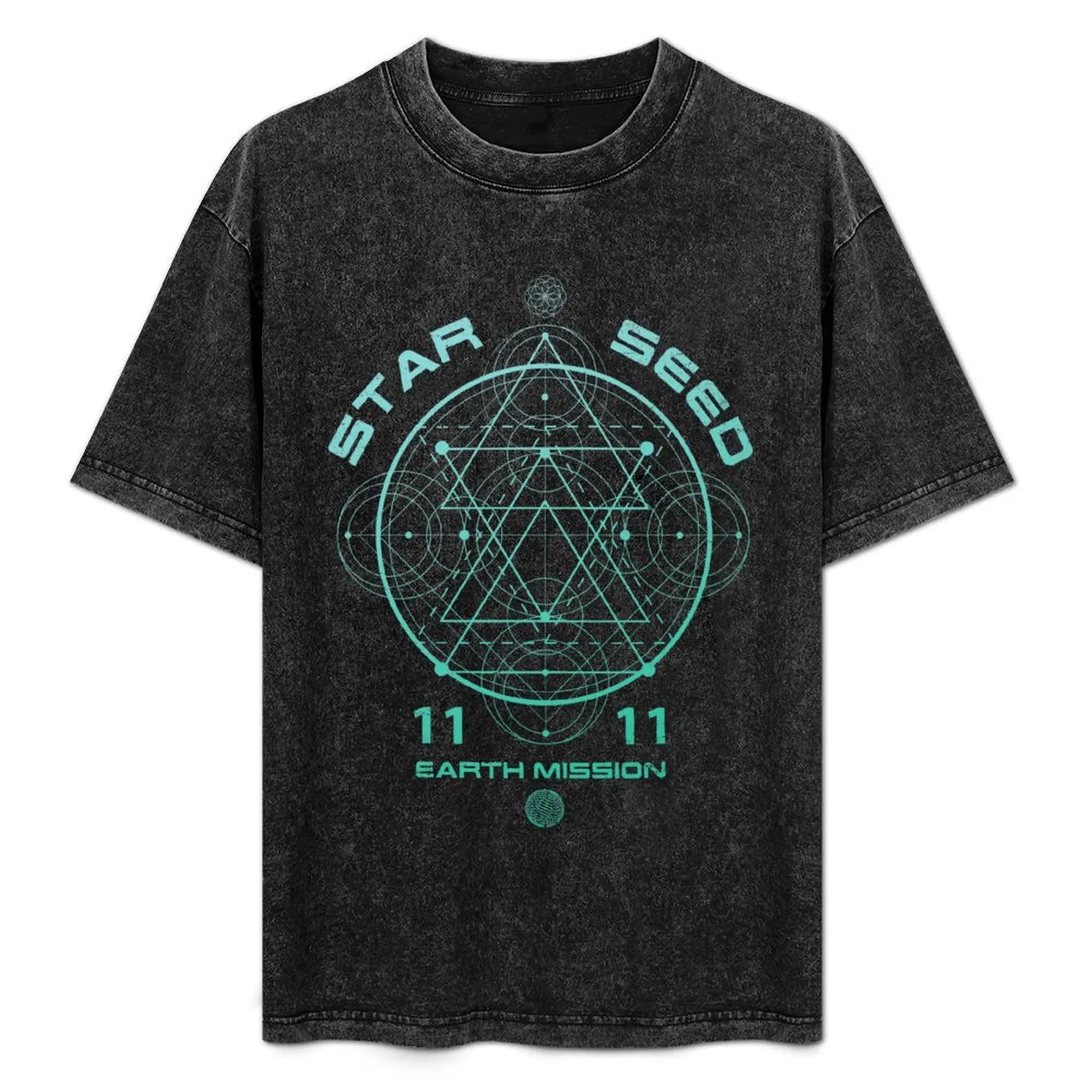 Starseed Sacred Geometry Earth Mission 11:11 T-Shirt Basic Solid Color Casual Tee Shirt