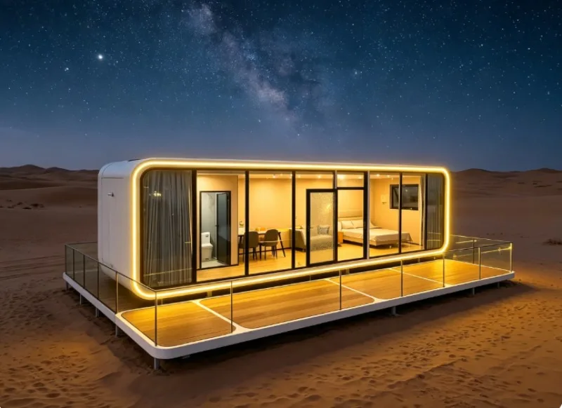 Customizable Prefab Space Capsule Cabin, Mobile Steel Structure Apple Container House For Sales Office And Book Bar Business