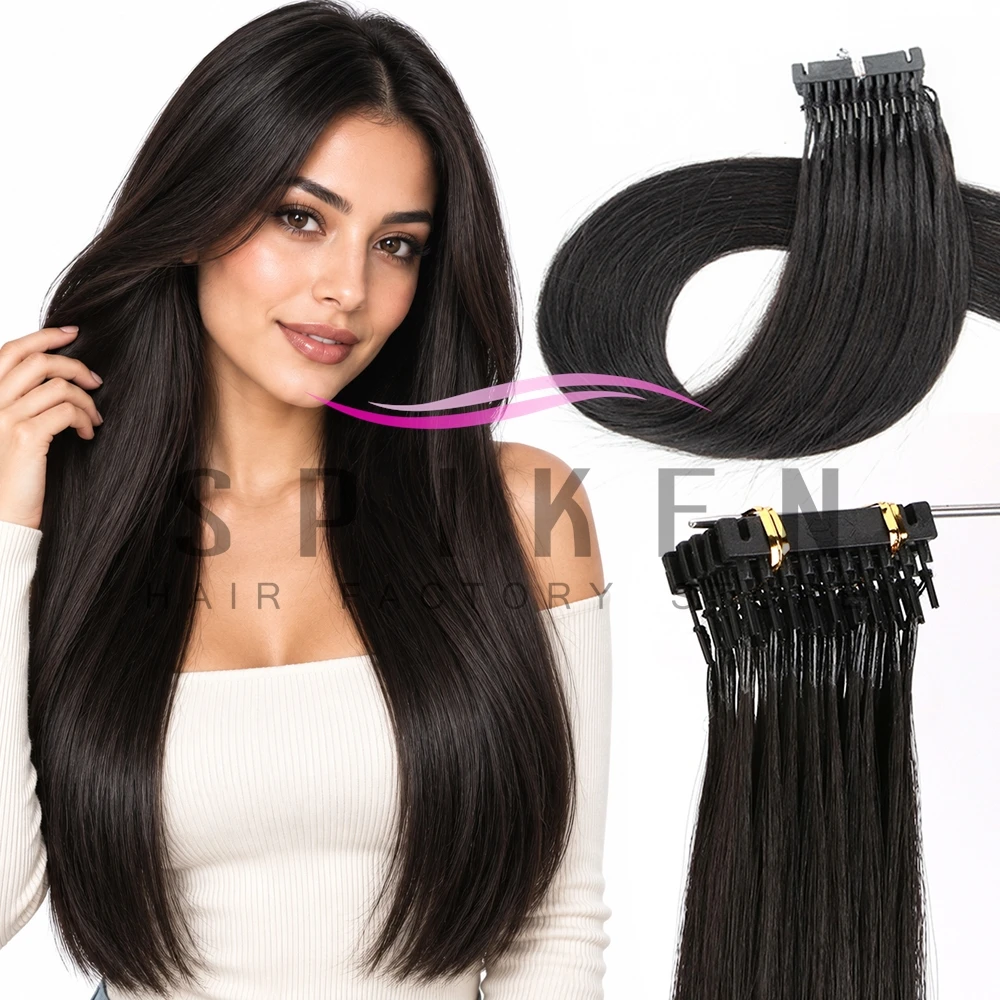SPIKFN 6D-1 Generation Hair Extensions  Real Natural Human Hair Extension Virgin Hair 10 Rows Natural Black Straight 16
