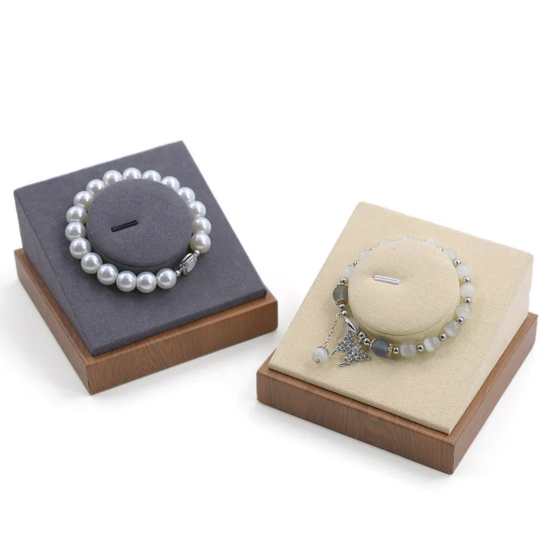 Wood Grain PU Leather Jewelry Display Stand, Multi-Tier Organizer for Bracelet Bangle Necklace, Microfiber Storage Rack