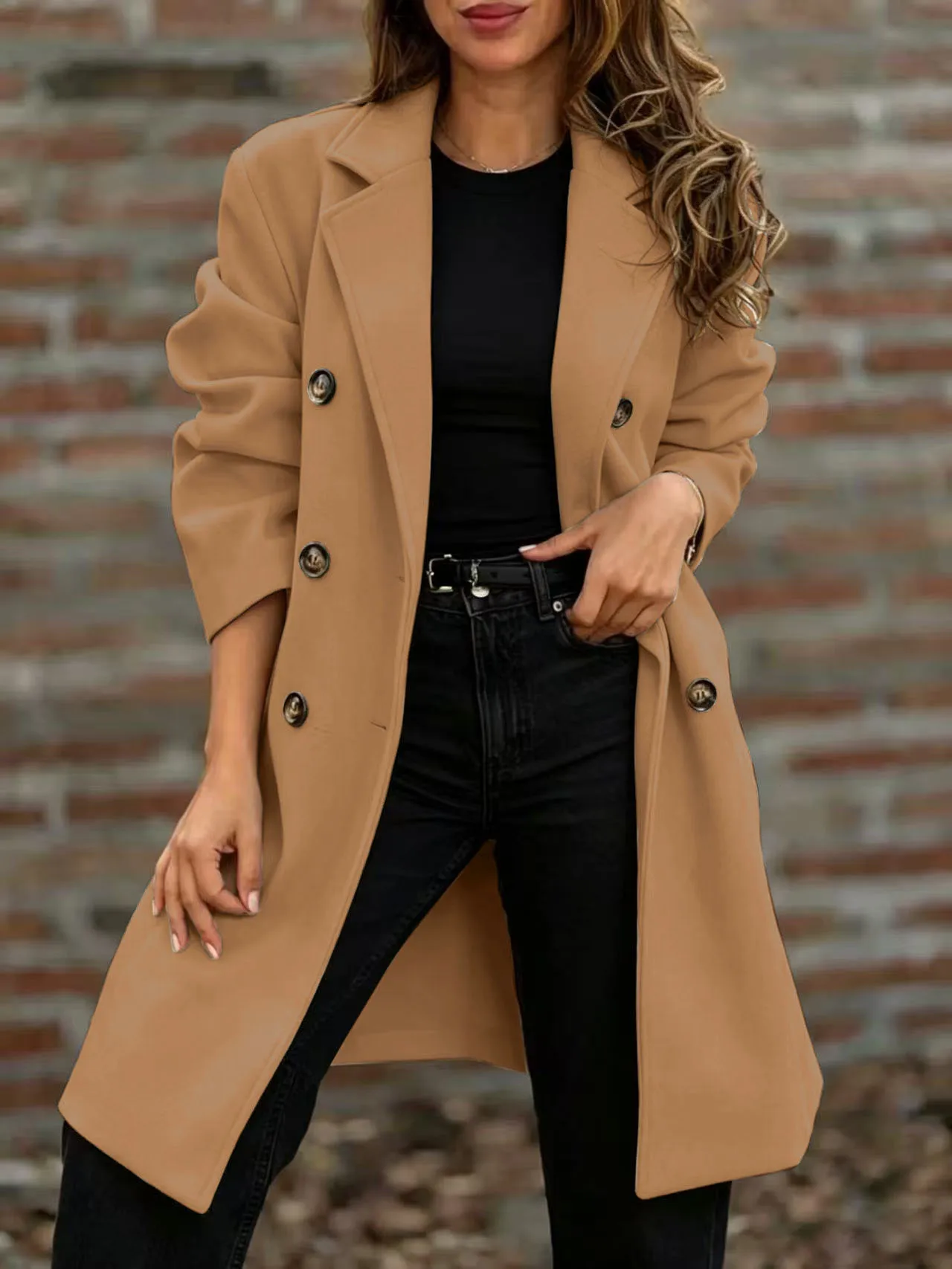 Autumn and winter new style, elegant street fashion, reversible collar, double row of buttons, woolen coat/outerwear.