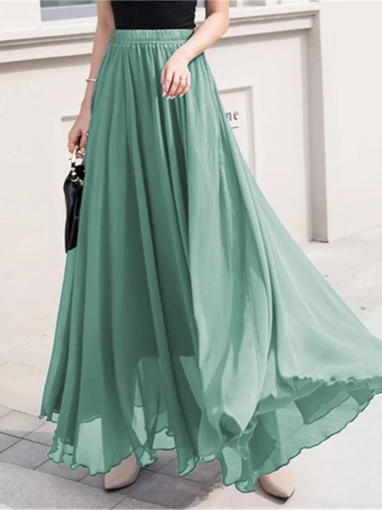 Fashion Elegant Chiffon Skirts Women Solid Color Irregular Hem Loose High Waist A-line Skirt Spring Summer New Female Clothing