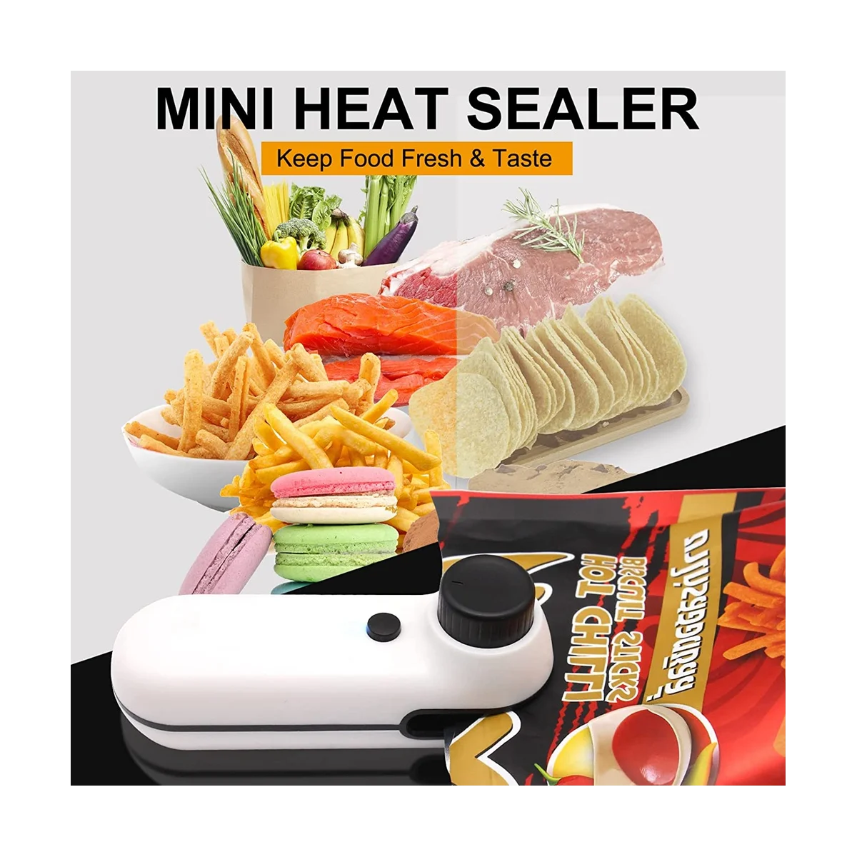 Mini Bag Sealer, Bag Sealer Heat Seal, 2-IN-1 USB Rechargeable Heat Sealer and Cutter, with Handheld Bag Sealer