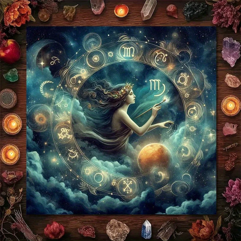 1pc Astrology Dream Goddess Tarot Tablecloth For Zodiac Divination Mystical Home Decor Multi Size Optional