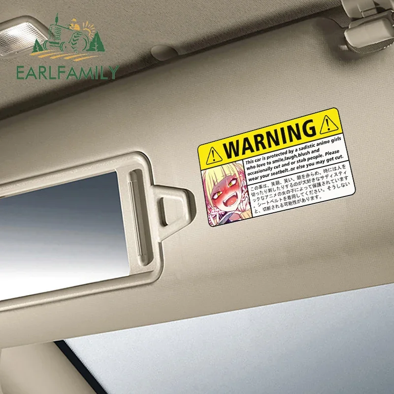 EARLFAMILY 13cm X 8cm Funny Anime Girl Warning Car Stickers Fasten Your Seatbelt Himiko Toga Decal JDM Auto Car Accessories
