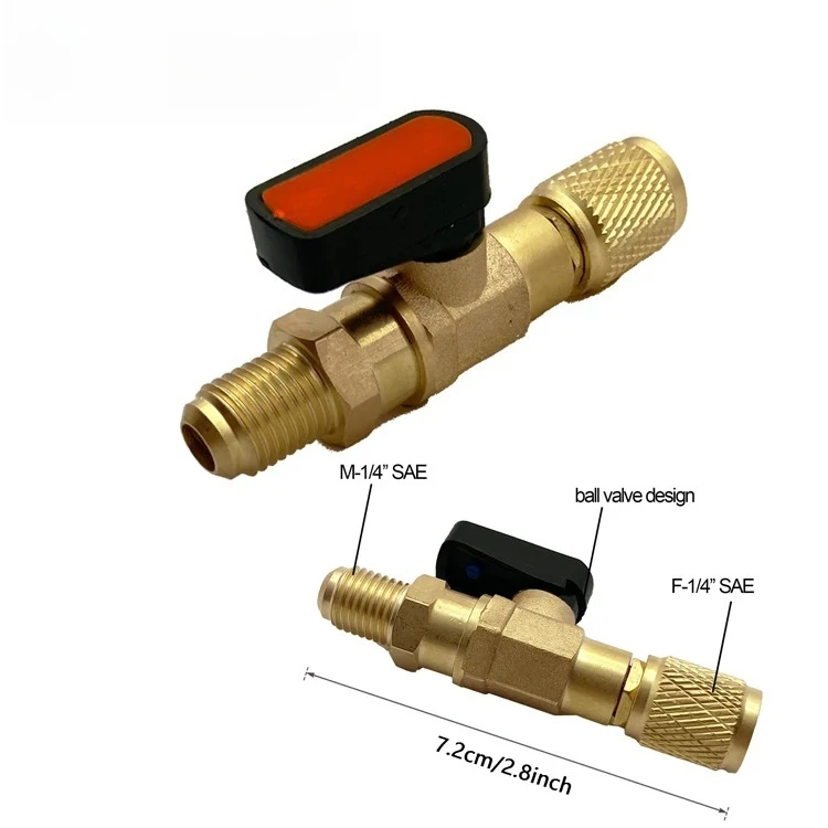 Air Conditioning Refrigerant Ball Valve 1/4" SAE Straight Shut-Off Valve for R22 R410 Charging Hoses AC Refrigerant