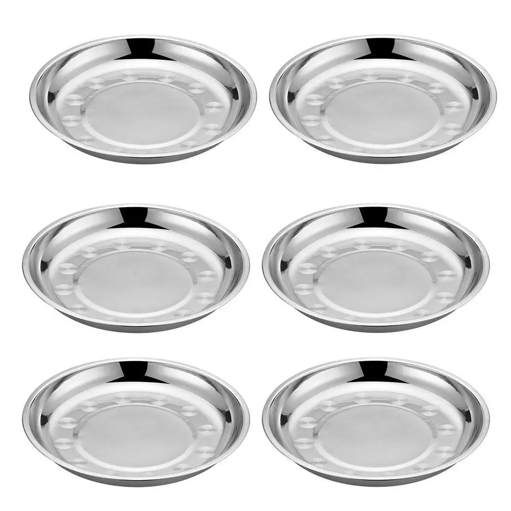 

6 Pcs Plate Stainless Steel Stainless Steel Plate Round Tray 16CM Food Storage Dessert Serving Kitchen Bar Accessories