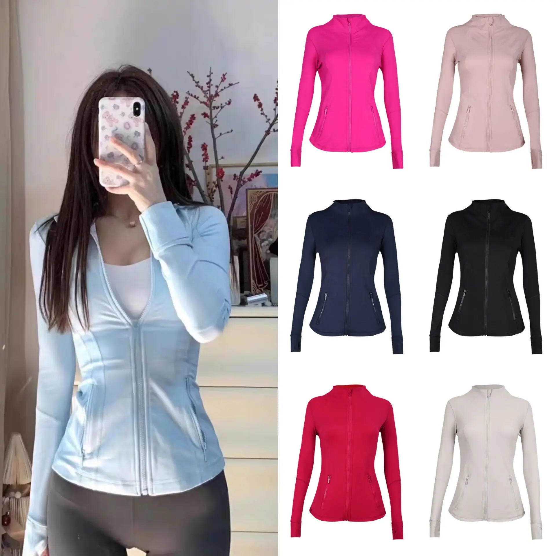 Veste de yoga à manches longues avec fermeture éclair pour femme, vêtements de sport, fitness, coupe couvertes, extérieur, vêtements décontractés, protection solaire, L