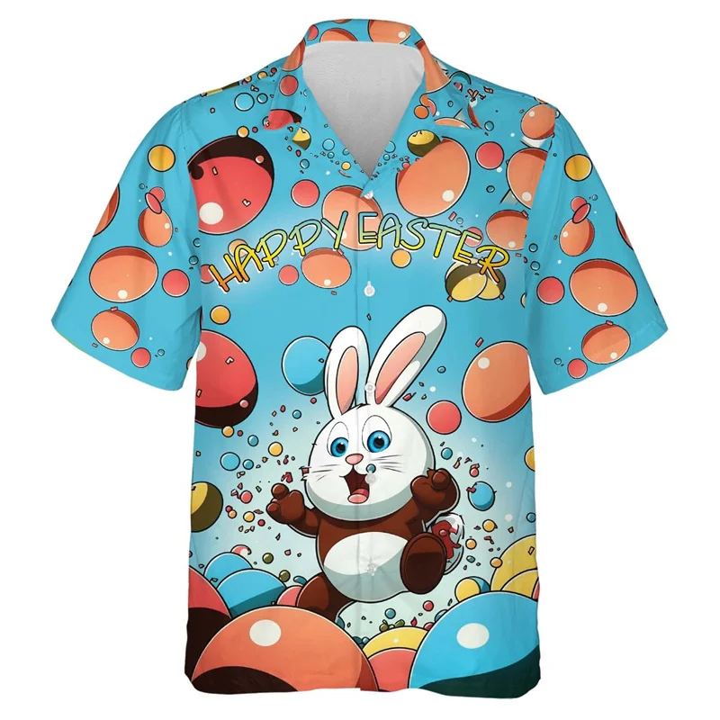 Funny Easter Day 3D Print Shirts For Men Clothes Casual Hawaiian Kawaii Rabbit Beach Shirt Egg Kids Gifts Blouses Button Tops