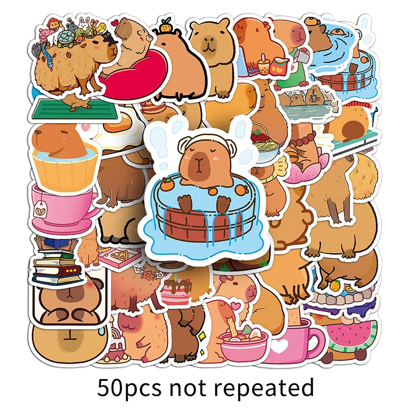 50PCS Kid Gift Toys Cute Capybara Animal Stickers Car Motorcycle Travel Luggage Phone Guitar Laptop Cartoon Helment Decal