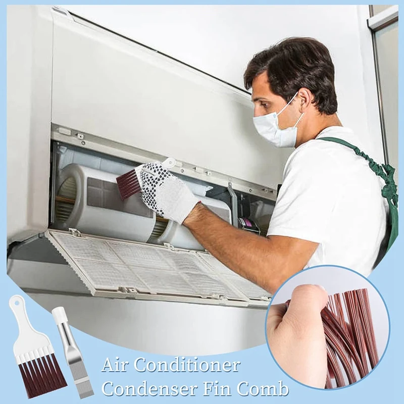 ABPP-5 en 1 Juego de peine de aleta de condensador de aire acondicionado, limpiador de bobina, peine de aleta de acero inoxidable, cepillo batidor de limpieza de evaporador