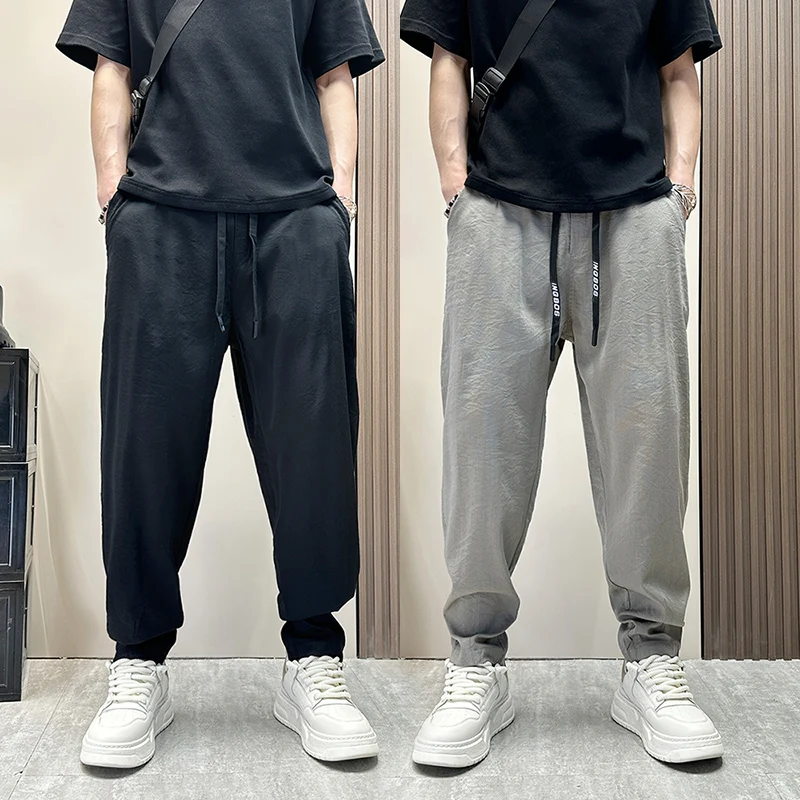 Männer Sommer Dünne Baumwolle Leinen Casual Hosen Drapierenig Atmungsaktive Neun-Stück Lose Gerade Bein Trendy Marke Harlan Hosen