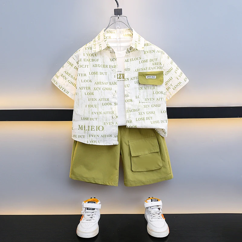 

Летний комплект для мальчиков: футболка и шорты, тонкий хлопок, повседневный модный костюм из двух предметов для детей и подростков, китайский бренд