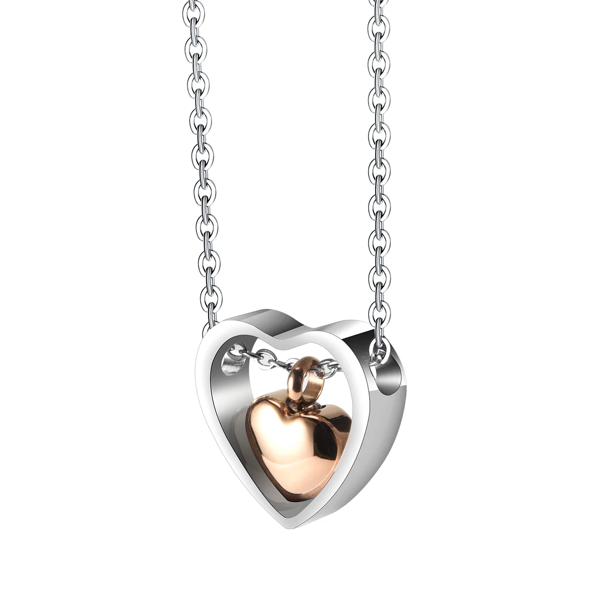 Double Heart Rose Gold Cremation Urn Necklace Pendant Funnel Fill Kit Keepsake Memorial Ashes