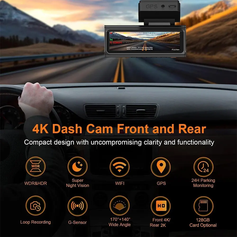 ADAS Front Rear Dash Camera 4K+2K 2 Channel for Cars Built-in 5G Wifi GPS Car DVR 24H Parking Driving Video Recorder Black Box
