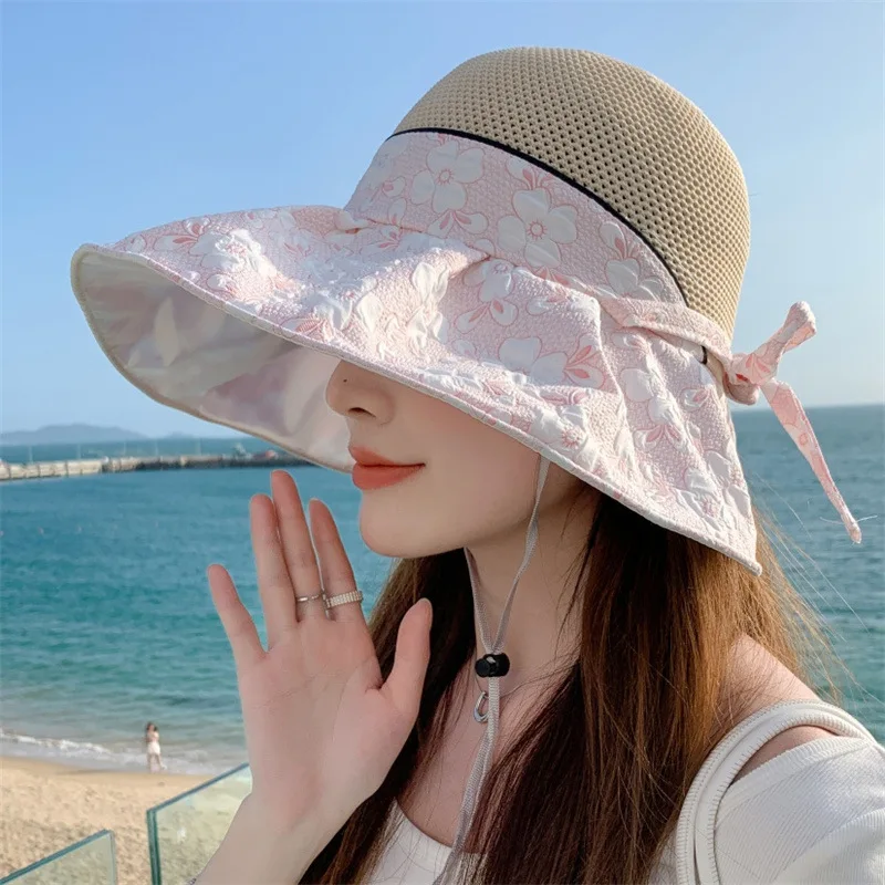 

New Women's Hat Spring Pattern Sunscreen Hat Foldable Women's Breathable Fashion Summer Sun Hat Large Brim Hat Women
