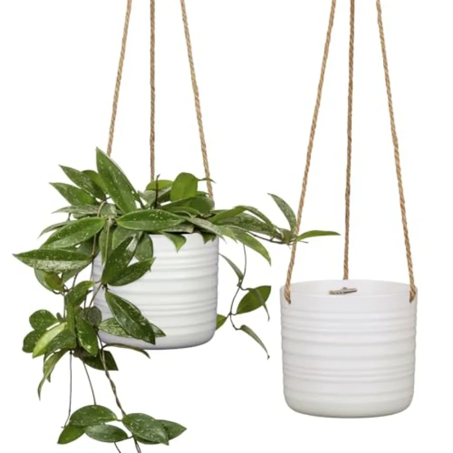 

Cottage-style ceramic hanging plant pot set of 2 soft wool finish beige waterproof and break-resistant for indoor and outdoor u