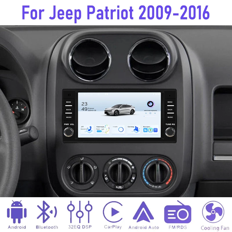 

7” 4+64GB For Jeep Patriot 2009-2016 Car Radio Android 15 Auto Google Map Steering wheel control Wireless Carplay BT GPS