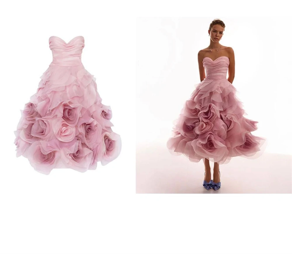 

Customized Elegant Pink Chiffon Evening Dress Formal Sweetheart Sleeveless Homecoming Dress Classic A-Line Flowers Party Dresses