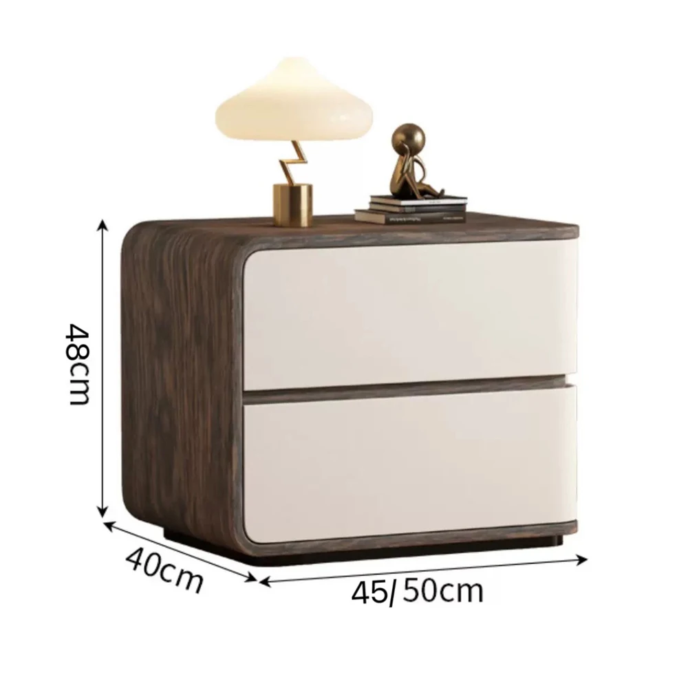 Nordic style white bedside table with 2 storage drawers walnut texture traditional bedside table