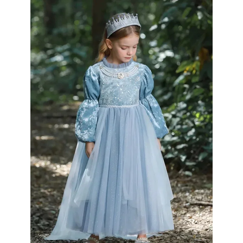 فستان عيد ميلاد فاخر للفتيات الصغيرات إلسا بأكمام طويلة من الشاش فساتين حفلات الأميرة الأنيقة للفتيات بعمر 2-10 سنوات @ 0Z*