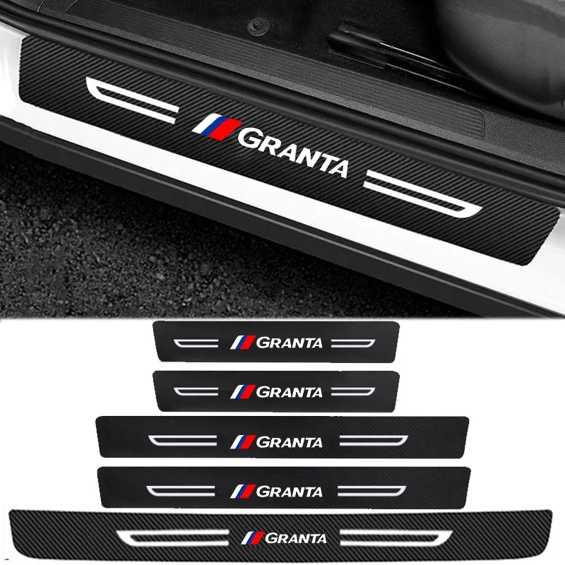 Carbon Fiber for Lada Granta Logo Auto Threshold Scuff Plate Sticker Car Door Sill Protector Anti Scratch Decals Strip Interior