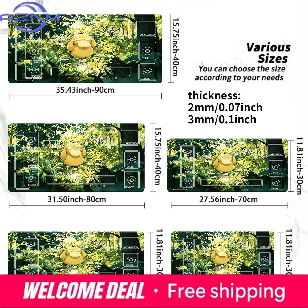 

Игровой коврик Forest Psyduck Pokemon TCG, большой нескользящий коврик для мыши, разные размеры, толщина 2 мм/3 мм, для карточных игр и использования на столе