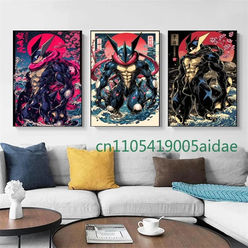 

Japan Pokemon Anime Figures Greninja Art Style Watercolor Painting HD Posters Abstract Murals Picture Home Canvas Decor Painting