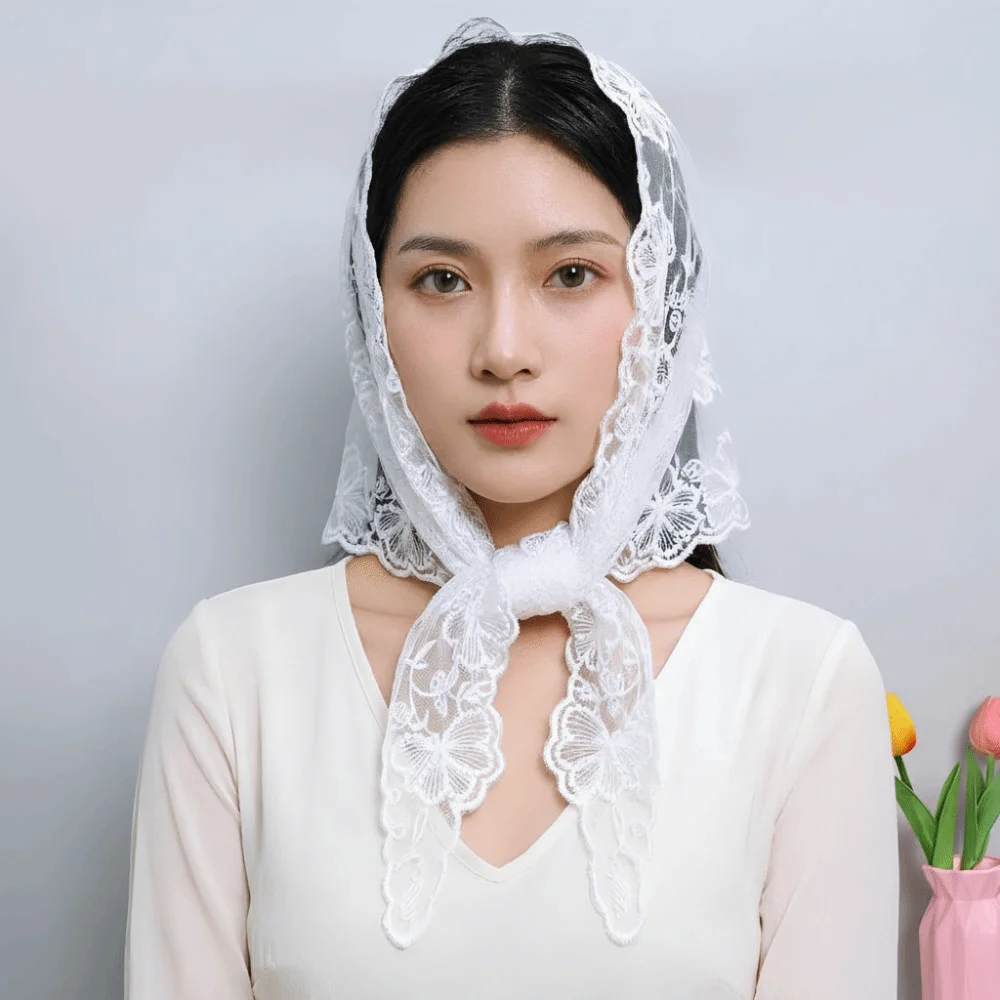 

Elegant Embroidered Flower Lace Scarf Breathable Mesh Lightweight Triangle Scarf Silk Scarf Women