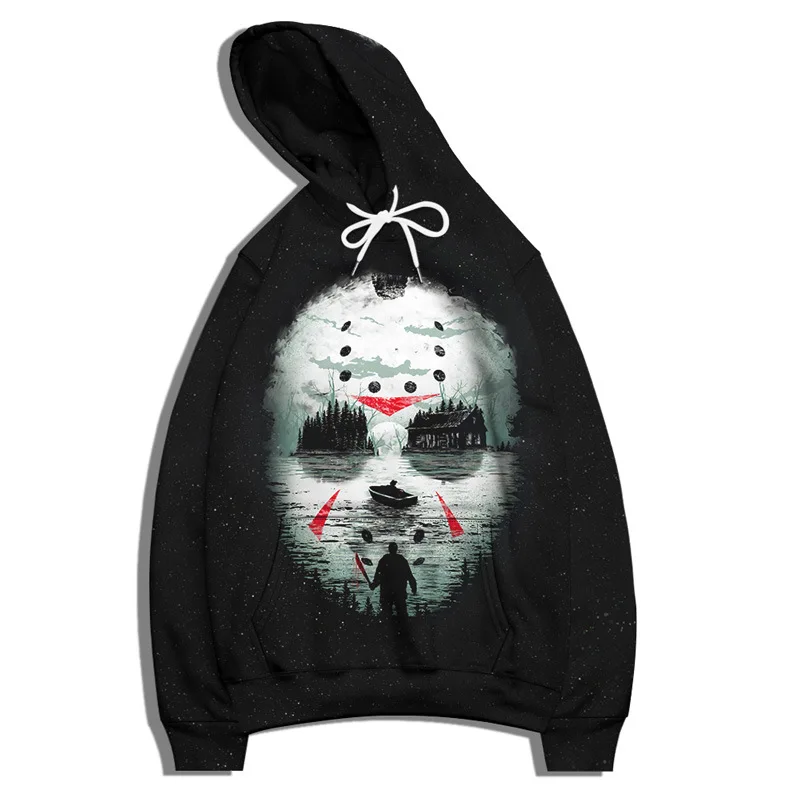 Punk Style Mens Black Hoodie Skull Boat House Animal Harajuku Clothes Tracksuit Pullover Women Casual Sweatshirt Oversized S-6XL