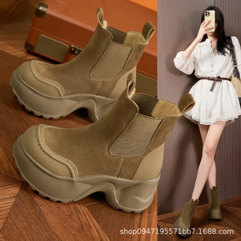 Thick soled chimney boots for women 2025 autumn/winter new collection  versatile short boots mid-range women's boots