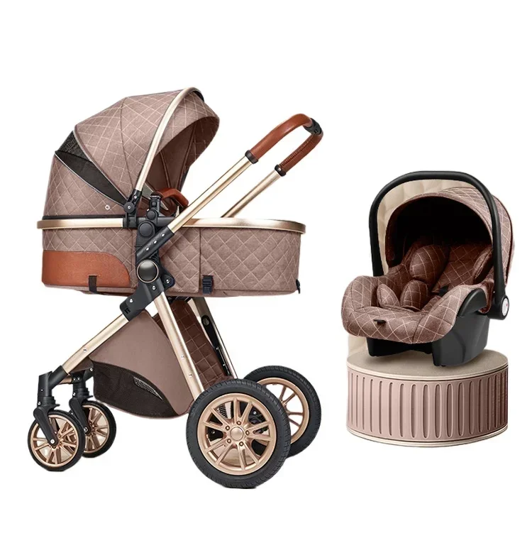 3in1 baby stroller with car seat,High landscape 3 in 1 baby carriage,Luxury Pushchair Baby reversible stroller