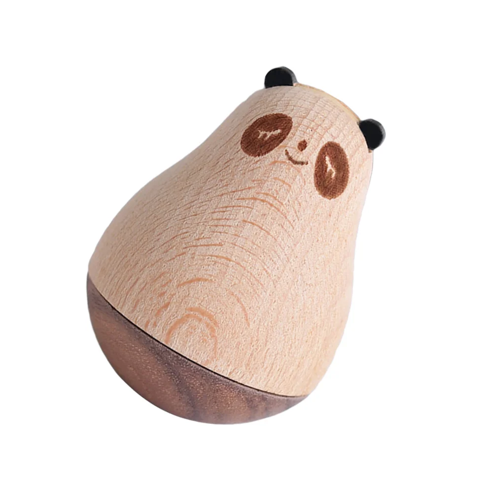 Adorable Wooden Tumbler Unique Shape Design Cartoon Animal Desktop Decoration Gift for Kids Bear Wooden Tumbler Toy